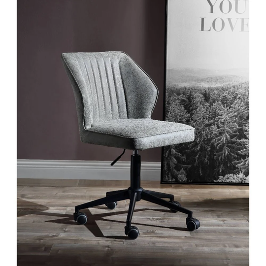 Pakuna Armless Swivel Tilt Height Office Chair, Vintage Gray PU &Black