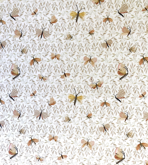 Small Cabbage White Butterfly & Gumnut Leaves All Over Ivory Quilting Cotton Fabric By 1/4, 1/2 Yard Or Fat Quarter, Insect