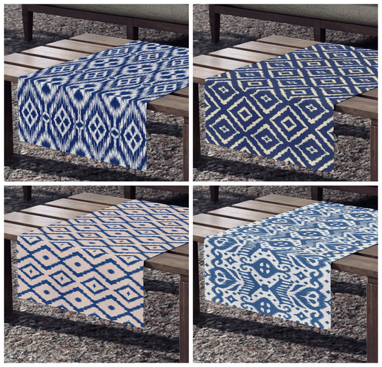 Ikat Table Runner - Navy Blue Cloth Geometric Ethnic Modern Runner-Ikat Table Settings- White Runner