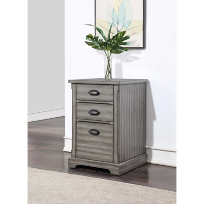Traditional Three Drawer Wood File Drawer, Storage Cabinet, Gray