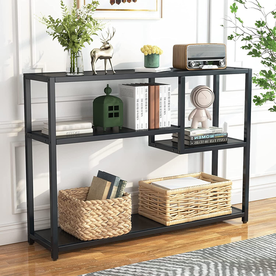 Console Table, Small Entryway Black Table with Storage Shelves for Living Room, Entryway