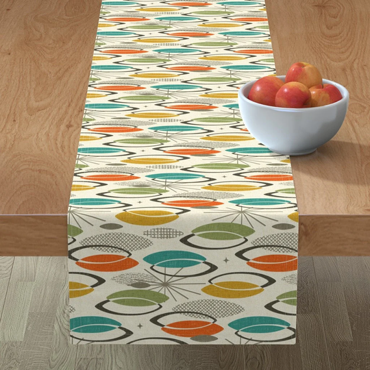 Mid Century Table Runner - Lenticular Cloud Abstract By Studioxtine Sunburst Geometric Cotton Sateen Spoonflower