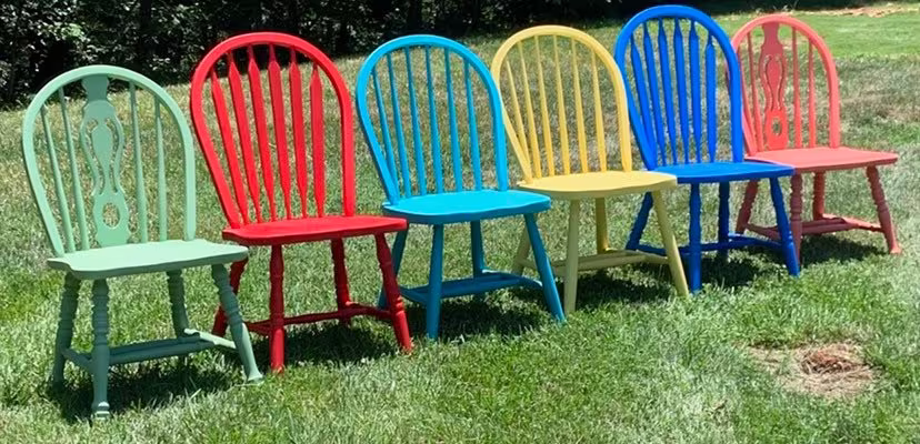 Set Of 4 Chairs, Painted Dining Kitchen Vintage Mismatched Colorful Side Chairs