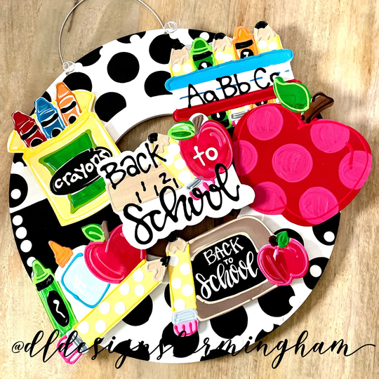 Back To School Apple Attachments Pencil Chalkboard Crayons Supplies Bus For Wreath Door Hanger Hand Lettered Interchangeable