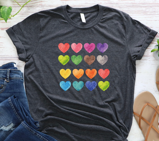 Watercolor Hearts Shirt, Colorful, Valentines Day Shirt, Love Pastel Hearts, Gift For Valentine, Valentines Outfit