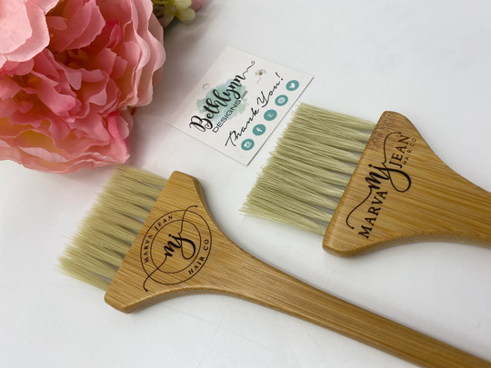 Bamboo Engraved Custom Color Brush Set | Stylist Brushes Eco Hairstylist Gift Customized Personalized Logo