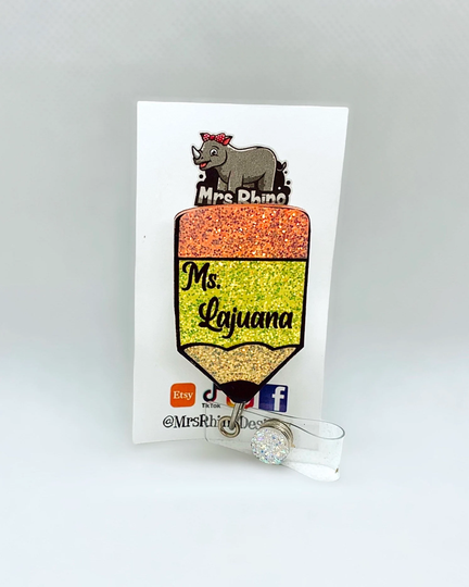 Personalized Pencil Teacher Educatator Education Retractable Id Badge Reel Nurse Badge Reel