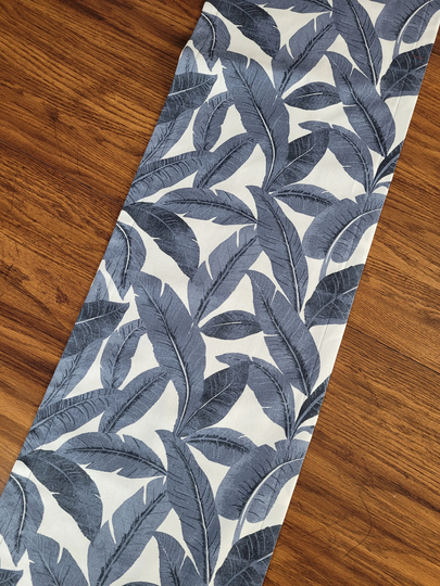 Navy Blue & White Table Runner, Feathers