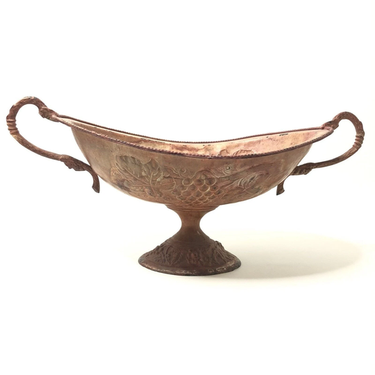 Distressed Metal Double Handled Planter Footed Decorative Sideboard Bowl
