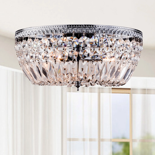 Jessica 3-Light Crystal Basket Chrome Flush Mount