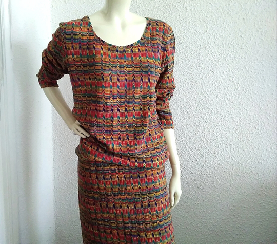 Missoni Knitted Suit Colorful Long Sleeve Multi-Colored Spring Outfit Cotton 44 Size Stretchy Skirt Designer Chevron