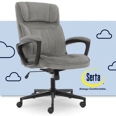 Serta Hannah Microfiber Office Chair with Soft Fabric Headrest Pillow and Lumbar Support