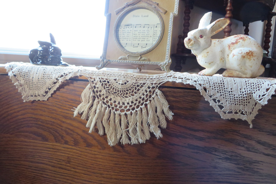 Shelf Doily, Chair Vintage Lace Doily With Tassels // 23" Long Hand Crocheted, Unique