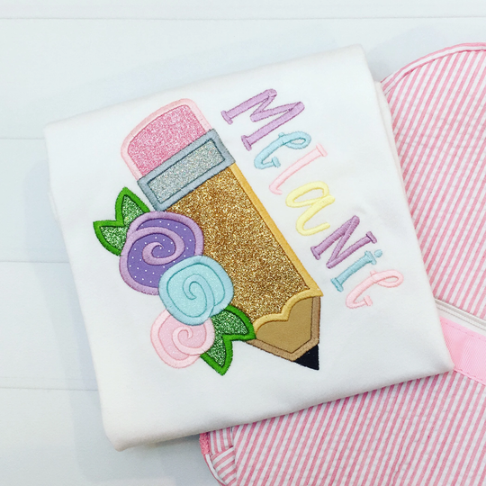 Back To School Pencil Floral Shirt, Custom Personalize Girl Back First Day Of Embroidered Shirt