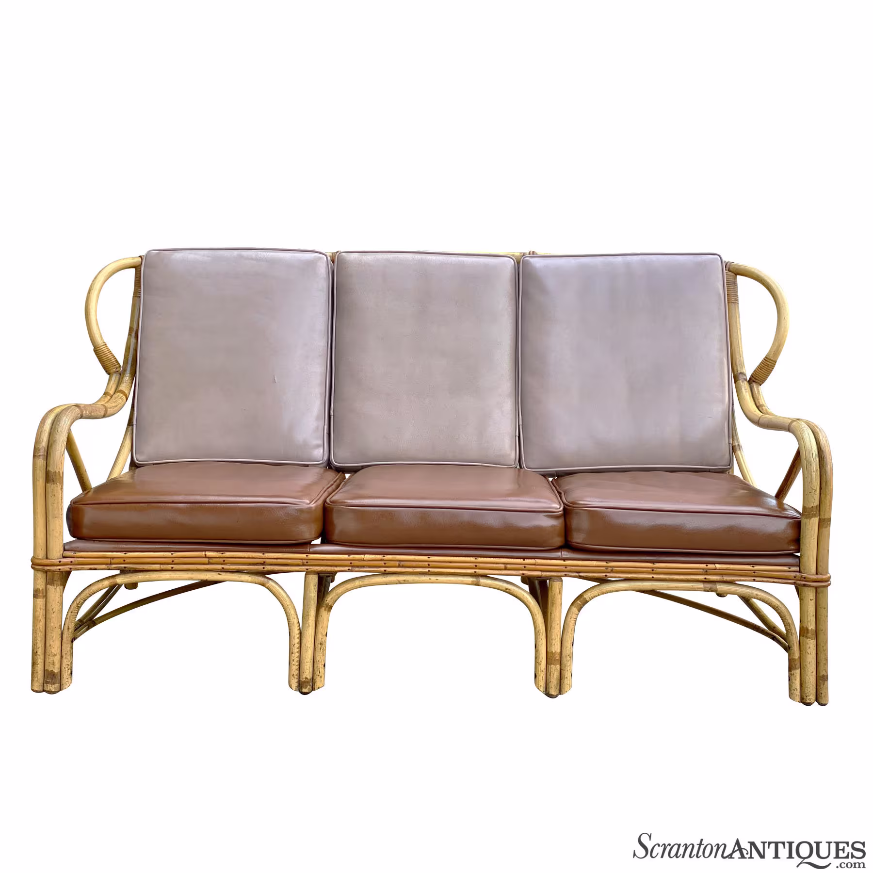 Vintage Hollywood Regency Boho Rattan Sculpted Settee Loveseat Sofa