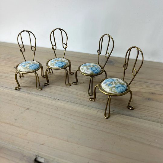 Doll Furniture, Miniatures, Chairs, Dollhouse, Child Play, Mid Century Gold