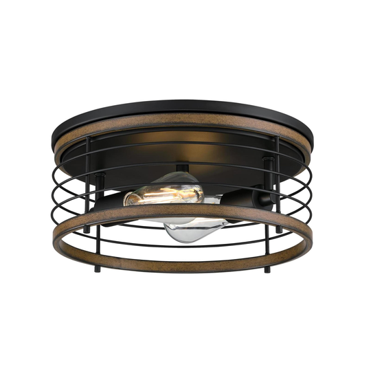 Westinghouse Lighting Ackton 13 Inch, Two Light Flush Mount Ceiling Fixture, Matte Black Finish with Barnwood Accents - 13-Inch
