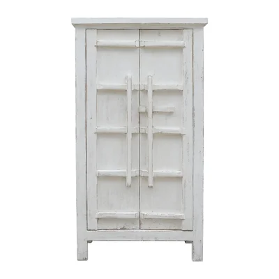 Erwica 83"H Distressed Off White Wooden Amalfi Patrician Tall Cabinet, Storage Cabinet For Kitchen Dining Living Bed Room