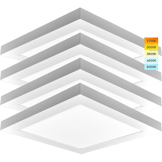 Luxrite 1x1 FT LED Panel Flush Mount Lights, 18W Edge-Lit, 5 Color Options, 1500 Lumens, Damp Rated, UL Listed (4 Pack)