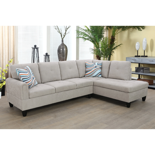 2-Pieces Sectional Sofa & Chaise,Grey White,Flannelette(09701B-2)