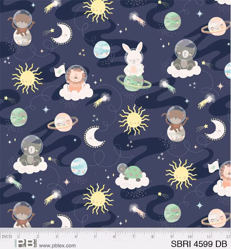 star Bright Animals in Space On Navy - Priced By The Half Yard