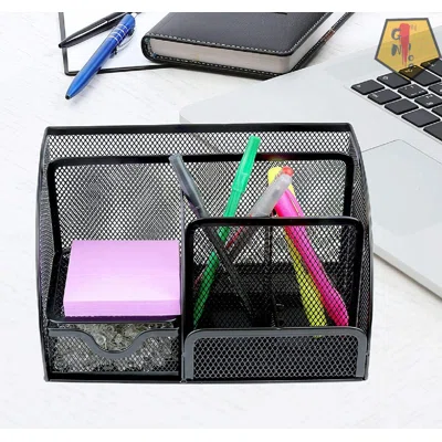 Mesh Desk Organizer Office Supplies Caddy, 6 Compartments, Small Black Desk Organizer For Pen, Pencil, Small Office Supplies And Stationary Accessorie