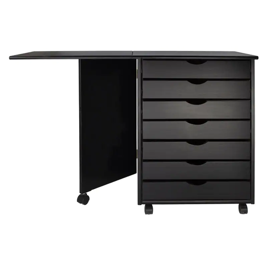 Adeptus Black 7-drawer Gateleg Rolling Cart Desk