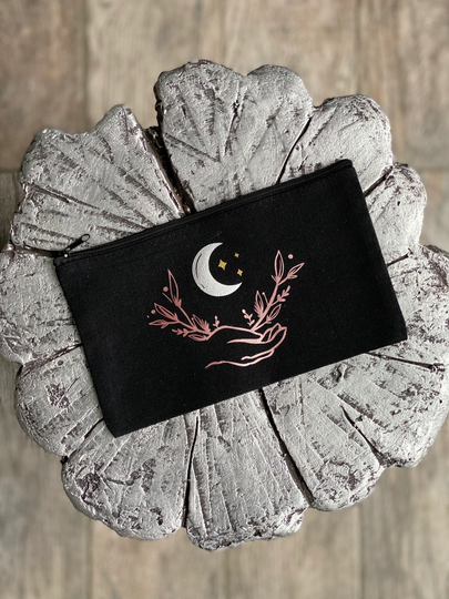 Mystic Moon in Hands Cosmetic Bag/Celestial Bag/ Makeup Gift For Her/ The Made Me Do It Boho Pencil Pouch