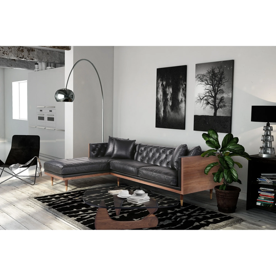 Kardiel Woodrow Neo Midcentury Mod Sofa Sectional, Top Grain Leather