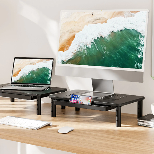 2 PACK Adjustable Metal Monitor Stand with Drawer - N/A