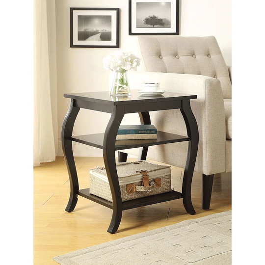 Wooden End Table, Side Table With Two Storage Shelves