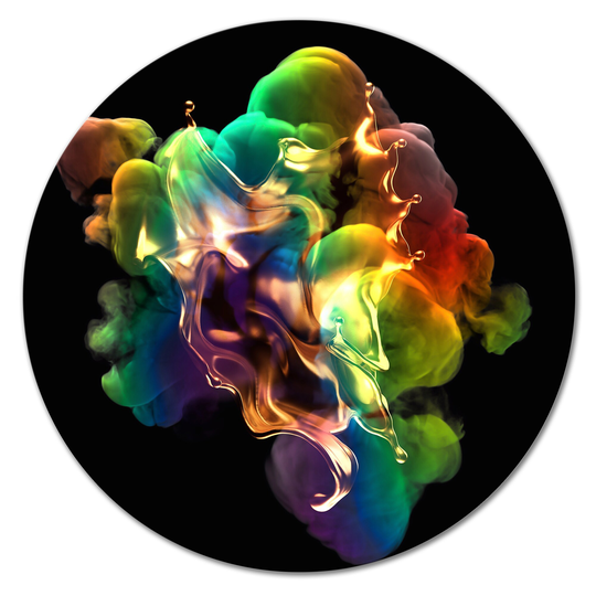 Designart 'Splash Of Gold And Smoke Rainbow Color On A Black' Modern Metal Circle Wall Art