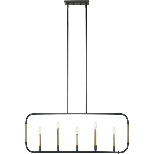 Tribesigns Farmhouse Chandelier Light, 5 light Pendant Lighting Candle Rectangle Chandelier Light Fixture Linear Lights