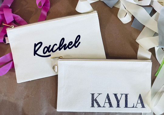 8x4.5 Medium, Custom, Canvas Pencil/Pool/Toiletry Zipper Bag |Bridesmaids Gift|Bachelorette Party|Mom Life|Party Favor|Pencil Bag