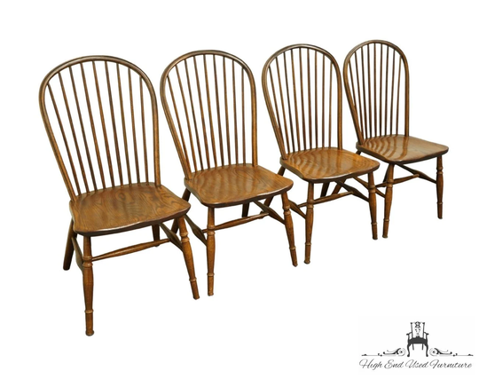 Set Of 4 Conant Ball Solid Oak Rustic Americana Bowback Windsor Dining Side Chairs 3486-9100