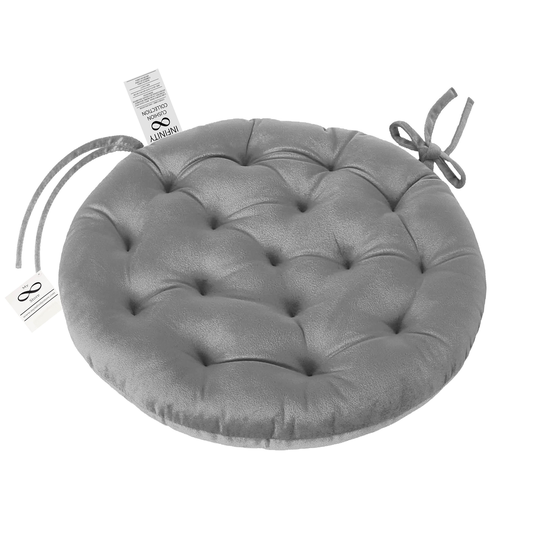 Infinity Collection Gray 16 Inch Round Reversible Tufted Plush Chair Pad/Cushion with Tie Backs For Kitchen Bar Stool Dining Room