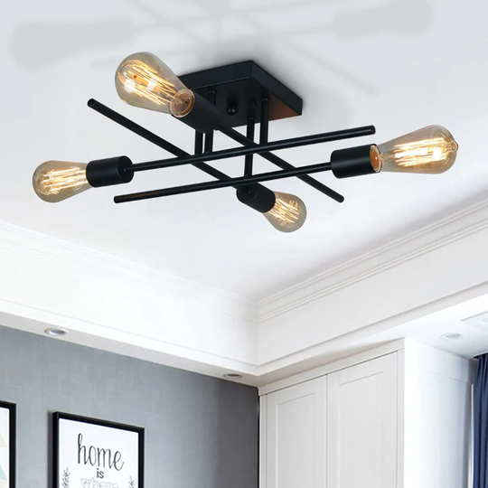 Modern 17.7-inch 4-lights Sputnik Linear Semi Flush Mount - 17.7*17.7*5.9H inch