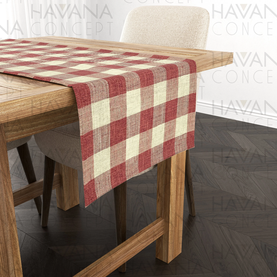 Gingham Check Table Runner - Terracotta Runner, Brick Red Color Buffalo Centerpiece, Dining Room Decor, Boho