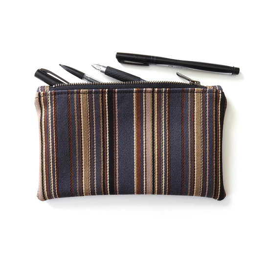 stripe Pencil Case, Medium Zipper Pouch, Vintage Wool Fabric