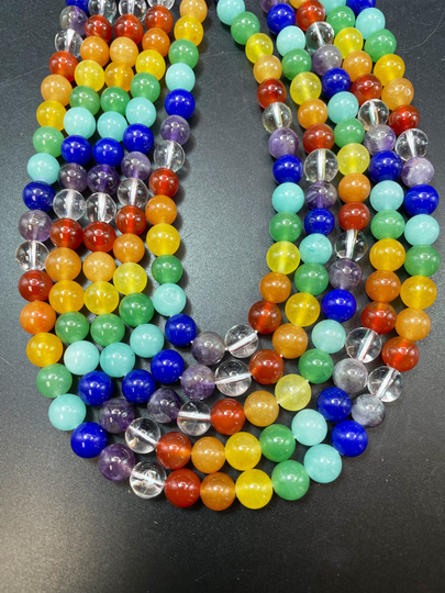 Aaa Natural Multi Color Gemstone Bead. 6mm 8mm 10mm 12mm Round Gorgeous Mixed Loose Bead . Full Strand 15