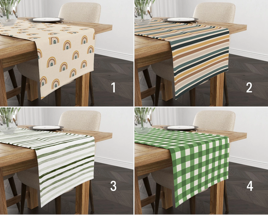 Abstract Boho Table Runner, Striped & Plaid Rainbow Tablecloth, Farmhouse Textile, Housewarming Gift, Gift For Her, Patio Textile