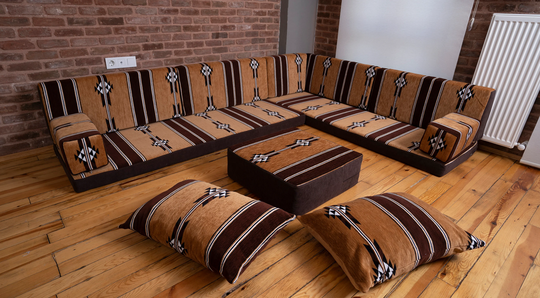 Premium L Shaped Arabic Sofa Set, Floor Cushions, Seating Sofa, Cnc Cutted Backrests, Moroccan Sofas, Majlis
