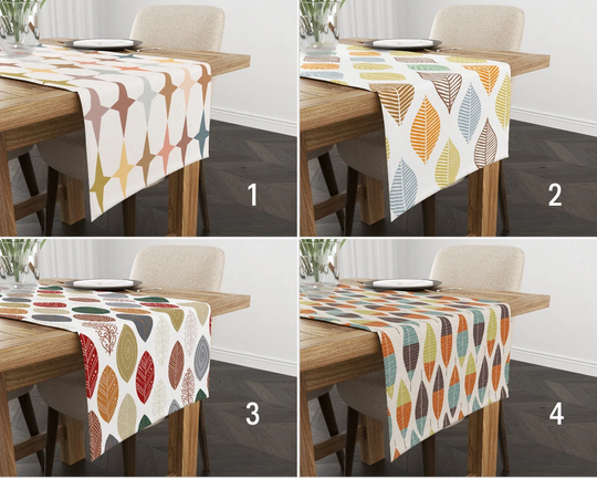 Colorful Retro Table Runner, Mid Century Modern Leafy Tablecloth, Cover, Housewarming Gift, Gift For Her