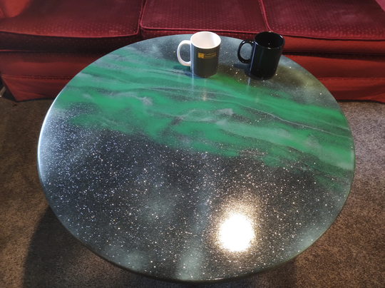 30" Round Epoxy Resin Coffee Table/50+ Color Options | Aurora Shown Unique Abstract Top Design Handcrafted Durable Satin Finish
