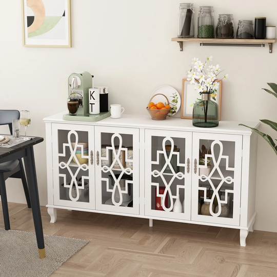 63" White Buffet Cabinet Storage Sideboard with Acrylic Glass Doors