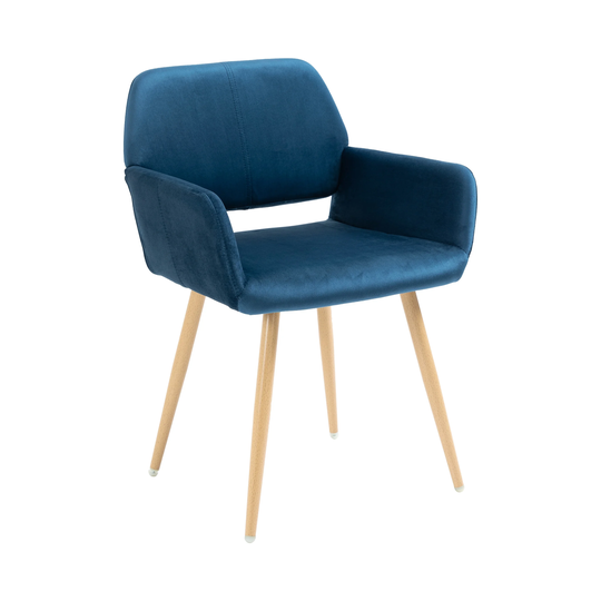 Fabric Upholstered Cushion Seat and Open Back Side Chair Dining Chair Arm Chairs with Metal Leg and Beech Wooden Printing Leg