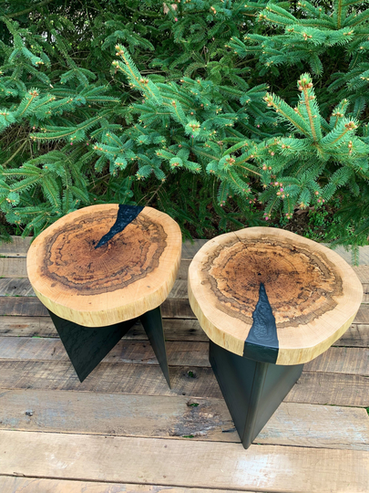 Industrial Round End Table, Epoxy Resin Minimal Design Modern Furniture, Bedside Spalted White Oak Priced Individually