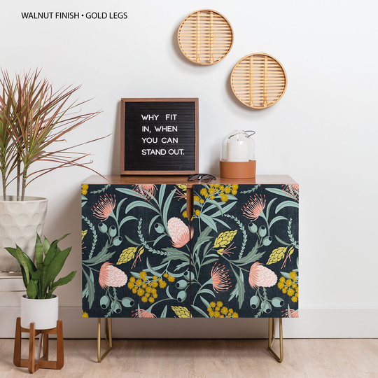 Credenza/Entertainment Center Wood Furniture Floral Cabinet Retro Home Decor Sideboard Dark