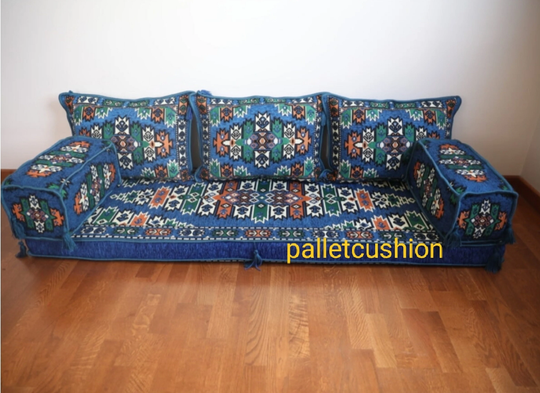 Blue Floor Sofa, Floor Cushions, Turkish Home Decor, Oriental Couch, Floor Corner Sofa, Arabic Seating, Bohemian Furniture, Indoor