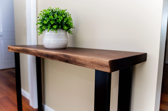 Live Edge Console Table, Walnut Entryway With Metal Legs, Hallway Foyer Thin Black Walnut, Industrial
